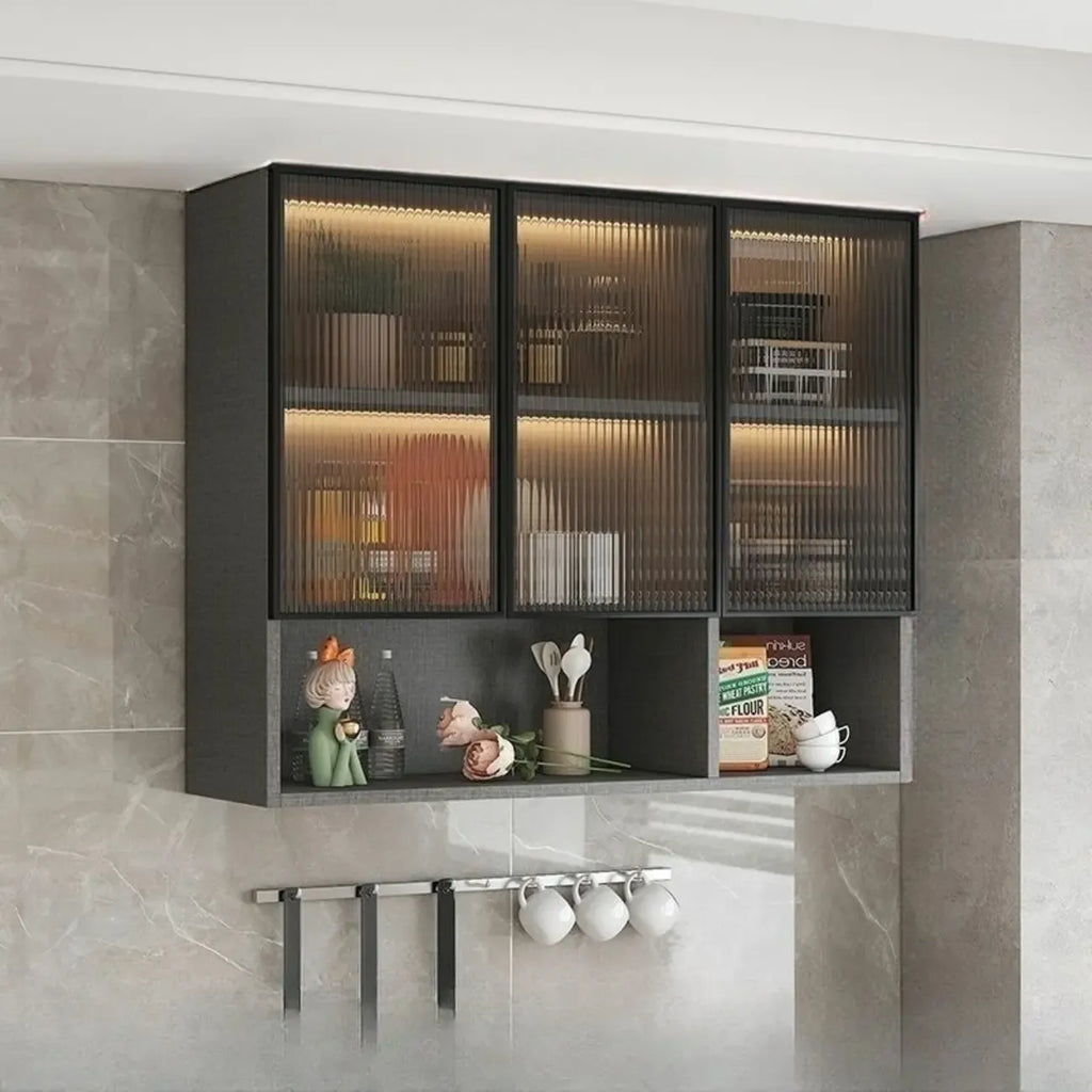 vaisselier mural gris en bois pour cuisine