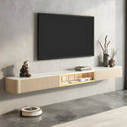 Mobile TV sospeso in pietra beige da 71" con gestione dei cavi