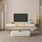 Mobile TV sospeso in pietra beige da 71" con gestione dei cavi