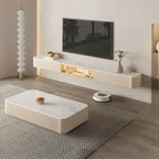 Mobile TV sospeso in pietra beige da 71" con gestione dei cavi