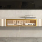 Mobile TV sospeso in pietra beige da 71" con gestione dei cavi
