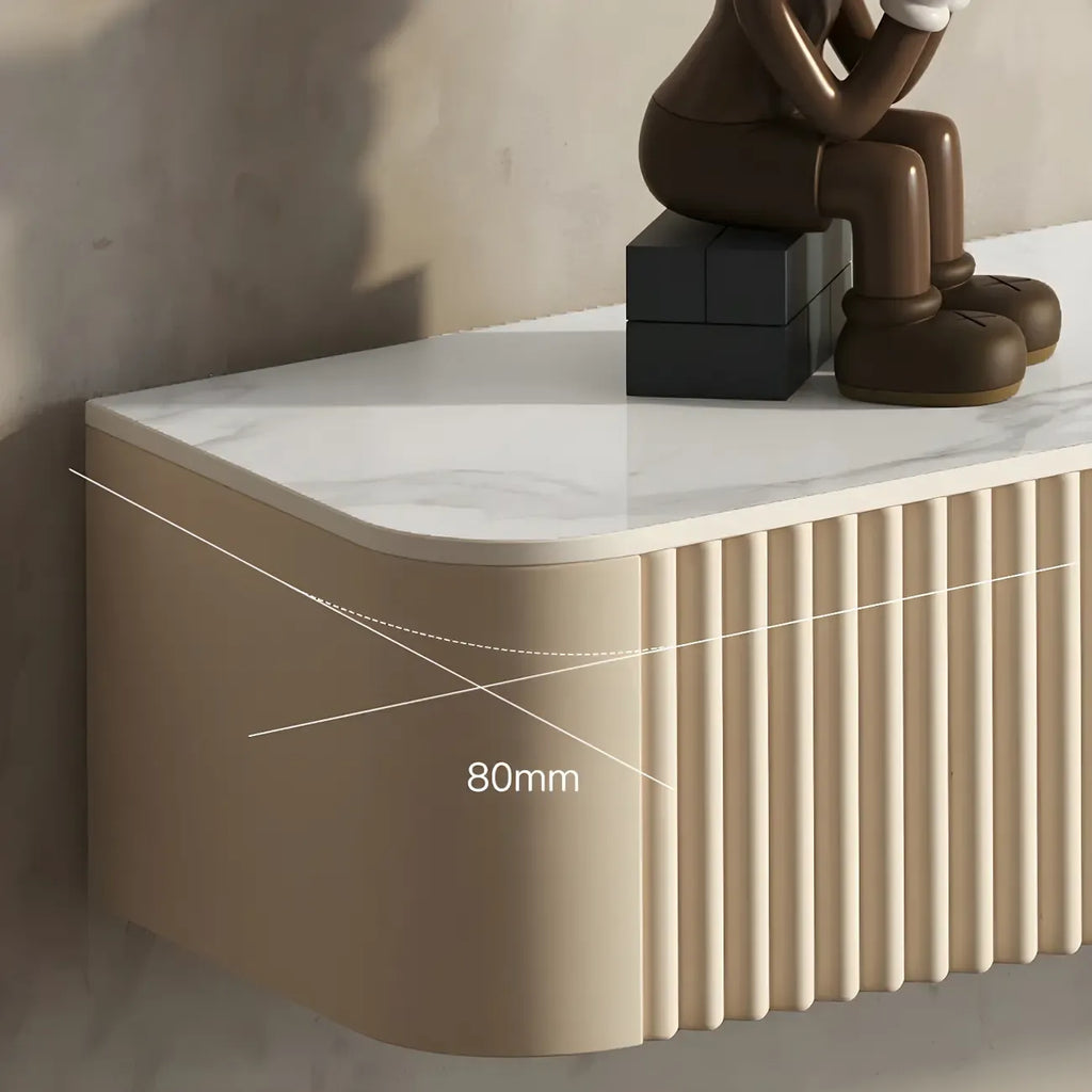 Mobile TV sospeso in pietra beige da 71" con gestione dei cavi