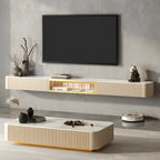 Mobile TV sospeso in pietra beige da 71" con gestione dei cavi