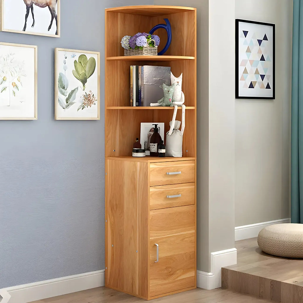 Bibliothèque d'angle contemporaine en bois blanc avec armoire