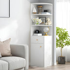 Bibliothèque d'angle contemporaine en bois blanc avec armoire
