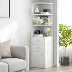 Bibliothèque d'angle contemporaine en bois blanc avec armoire