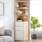 Bibliothèque d'angle contemporaine en bois blanc avec armoire