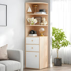 Bibliothèque d'angle contemporaine en bois blanc avec armoire