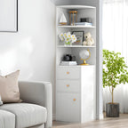 Bibliothèque d'angle contemporaine en bois blanc avec armoire