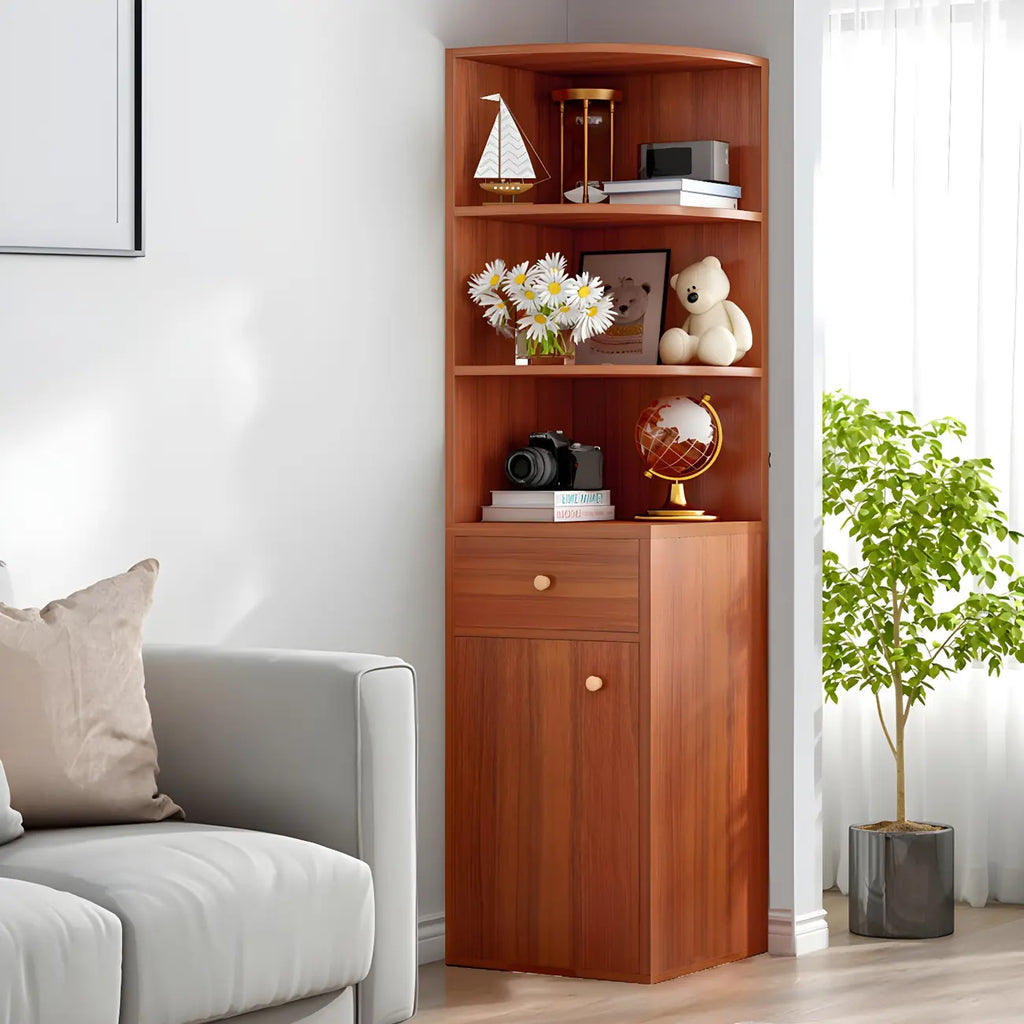 Bibliothèque d'angle contemporaine en bois blanc avec armoire