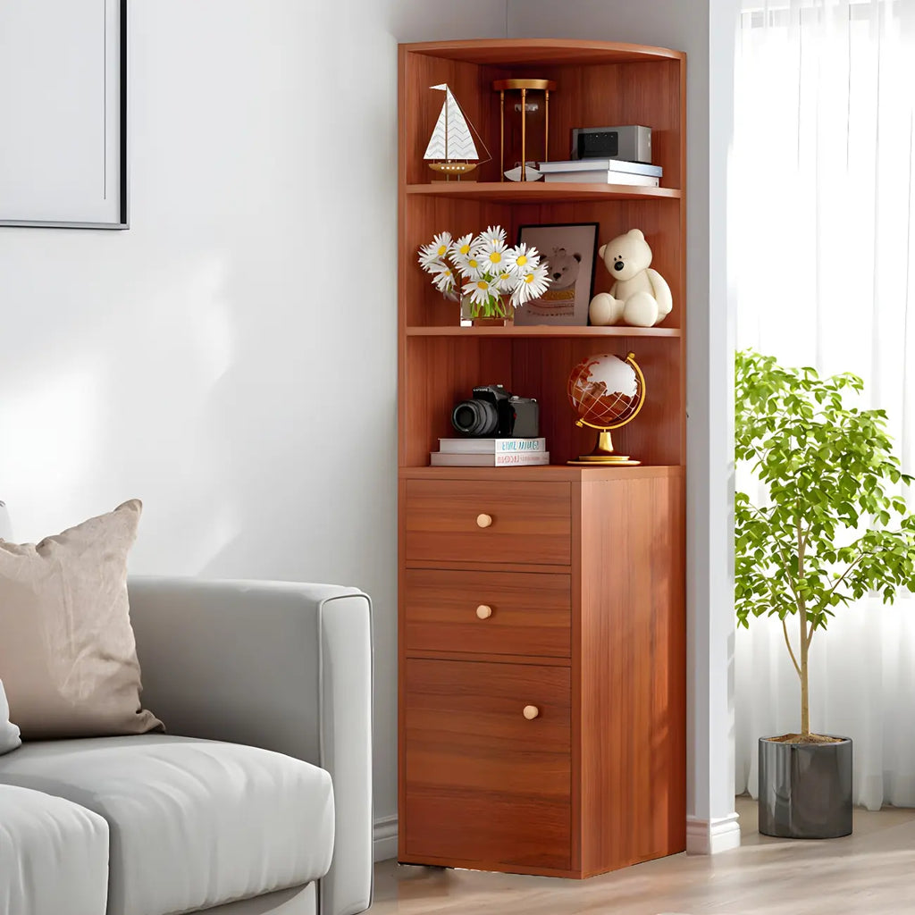 Bibliothèque d'angle contemporaine en bois blanc avec armoire
