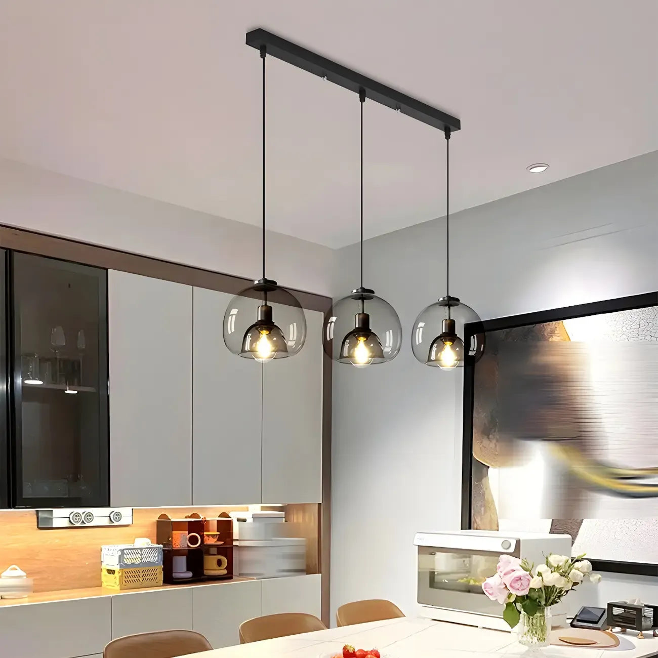 Suspension moderne en verre noir pour cuisine et salle à manger