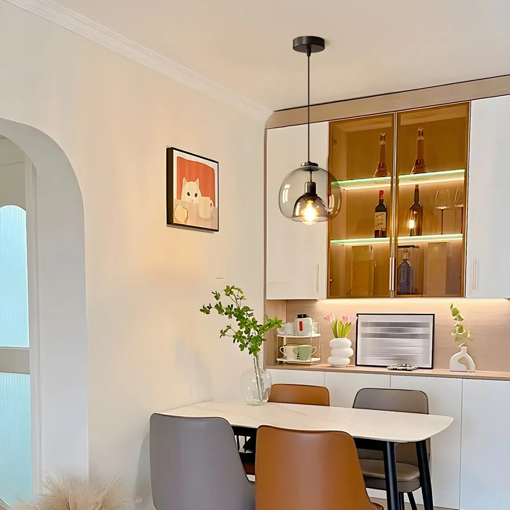 Suspension moderne en verre noir pour cuisine et salle à manger
