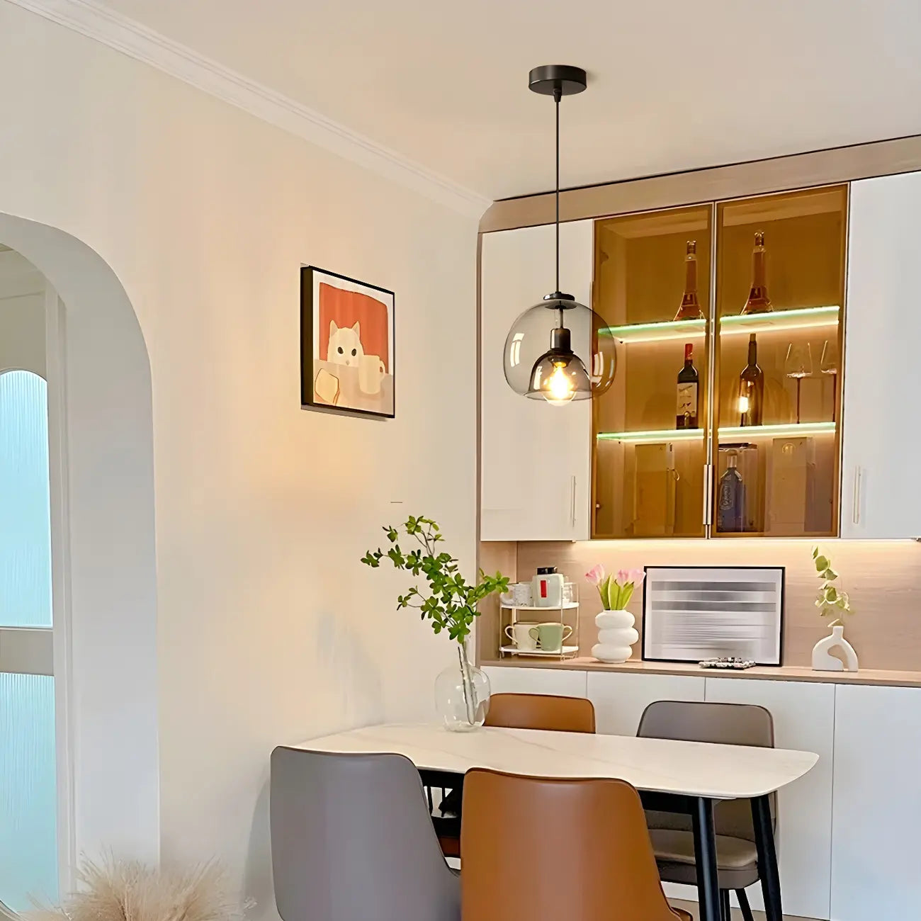Suspension moderne en verre noir pour cuisine et salle à manger
