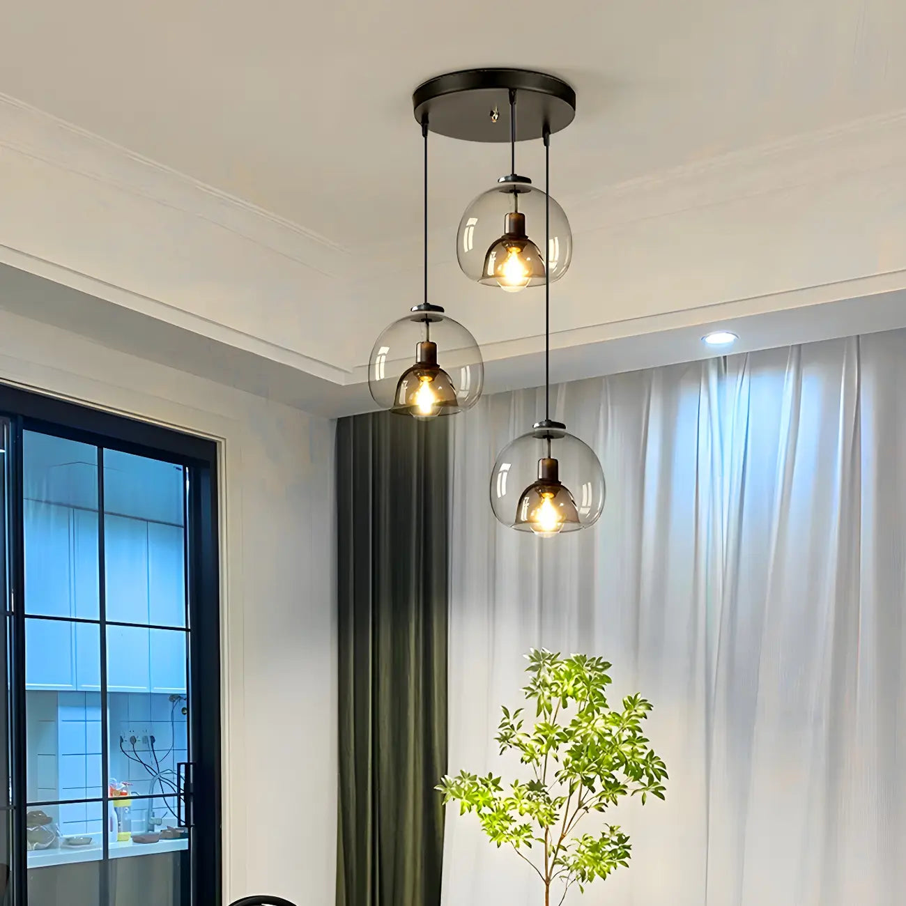 Suspension moderne en verre noir pour cuisine et salle à manger