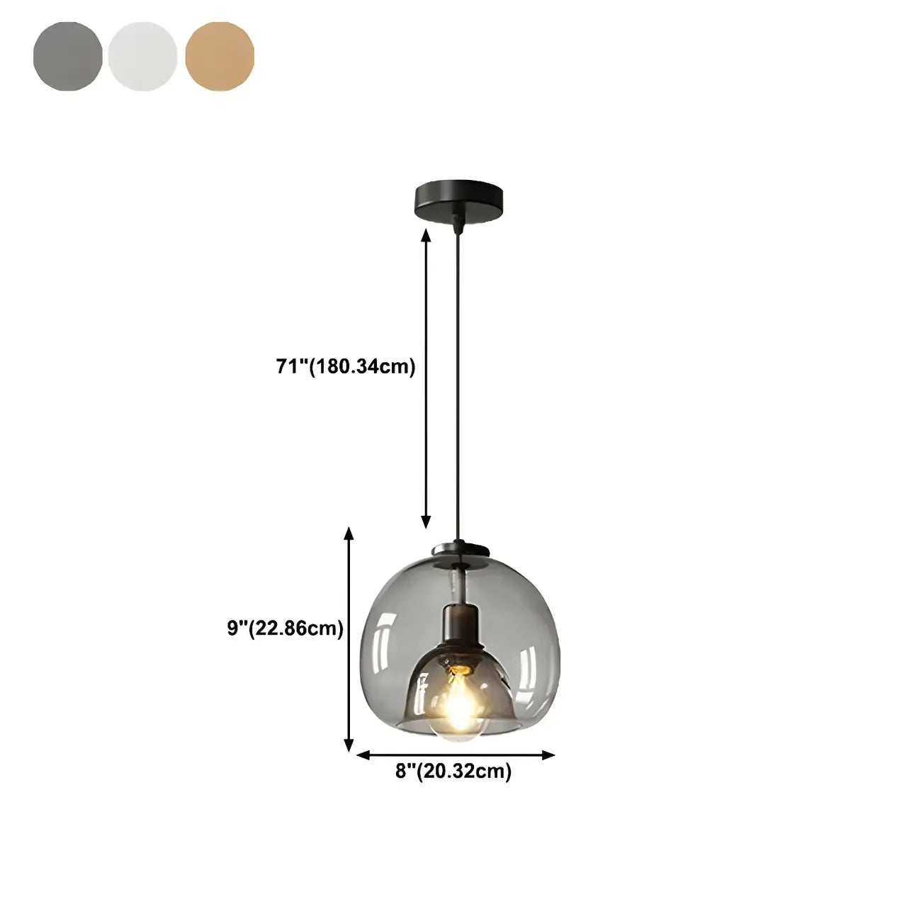 Suspension moderne en verre noir pour cuisine et salle à manger