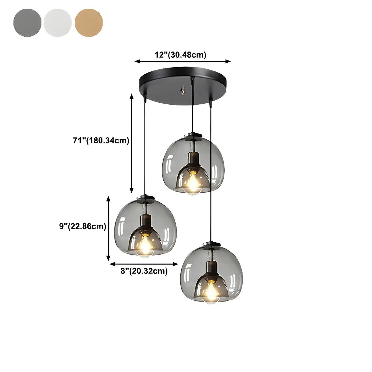 Suspension moderne en verre noir pour cuisine et salle à manger