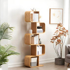 Bibliothèque verticale géométrique en bois de bambou finition naturelle