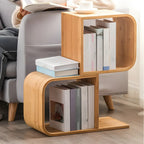 Bibliothèque verticale géométrique en bois de bambou finition naturelle
