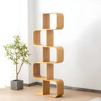 Bibliothèque verticale géométrique en bois de bambou finition naturelle