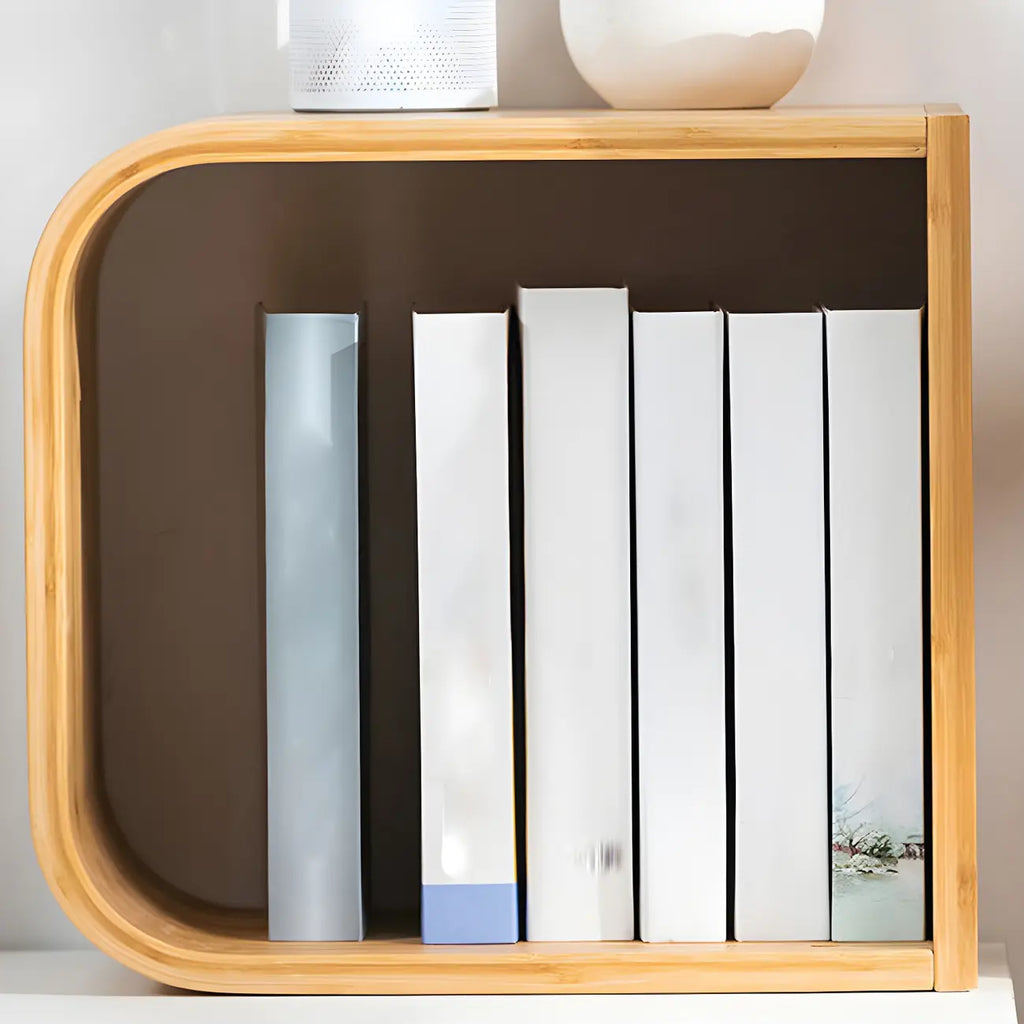 Bibliothèque verticale géométrique en bois de bambou finition naturelle