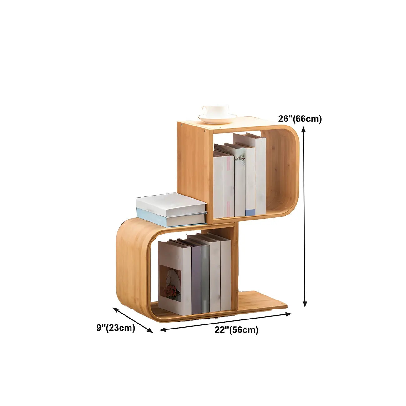 Bibliothèque verticale géométrique en bois de bambou finition naturelle