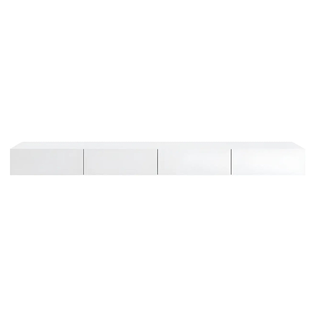 Meuble TV suspendu contemporain en bois blanc avec éclairage intégré