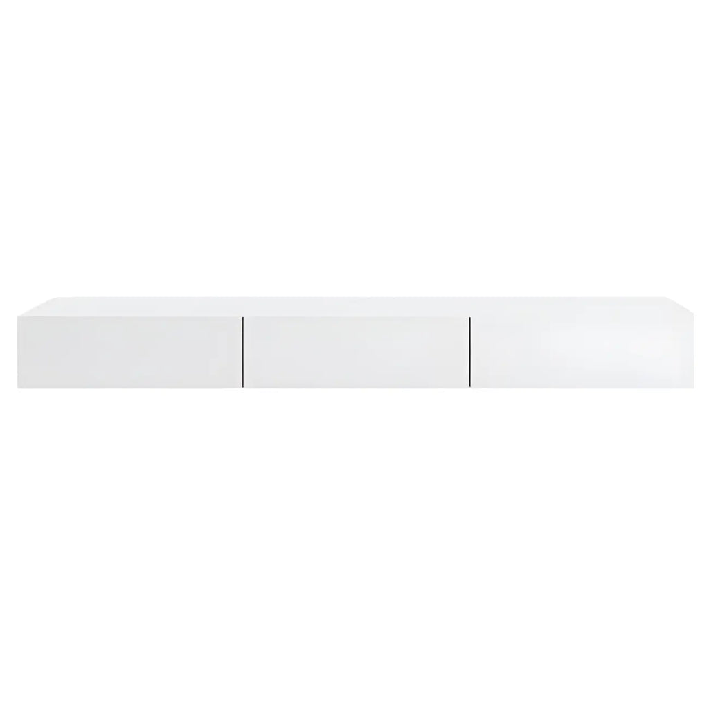 Meuble TV suspendu contemporain en bois blanc avec éclairage intégré