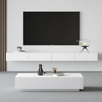 Meuble TV suspendu contemporain en bois blanc avec éclairage intégré