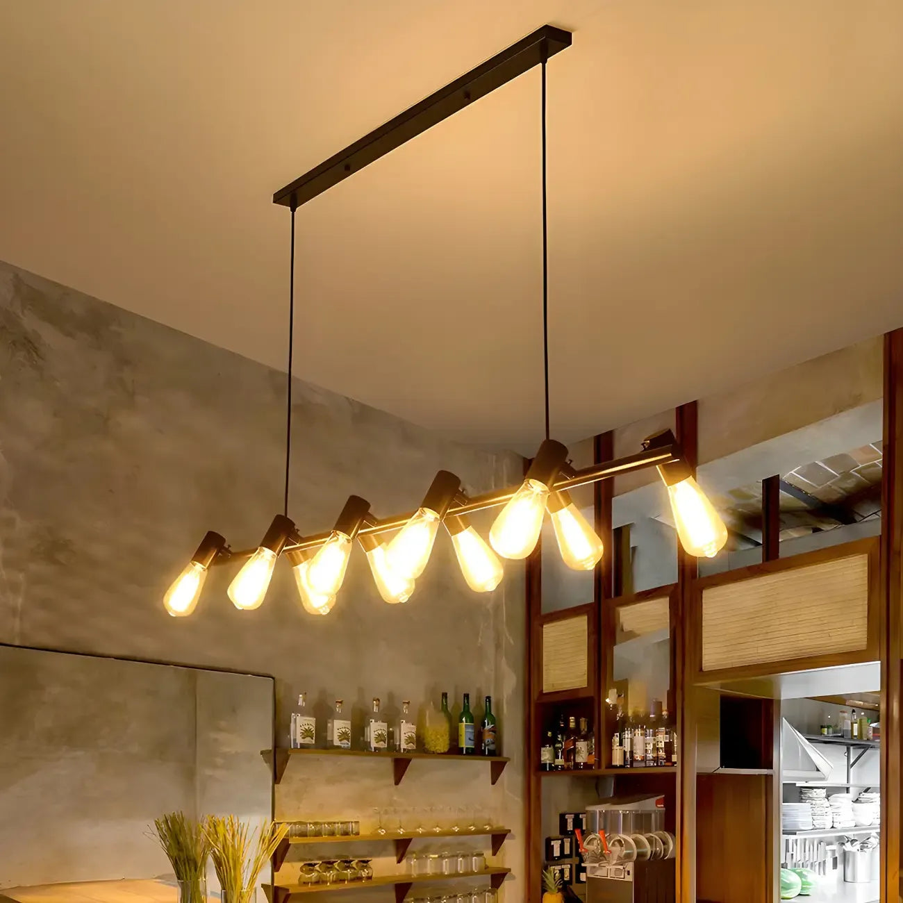 Suspension industrielle noire à plusieurs lumières