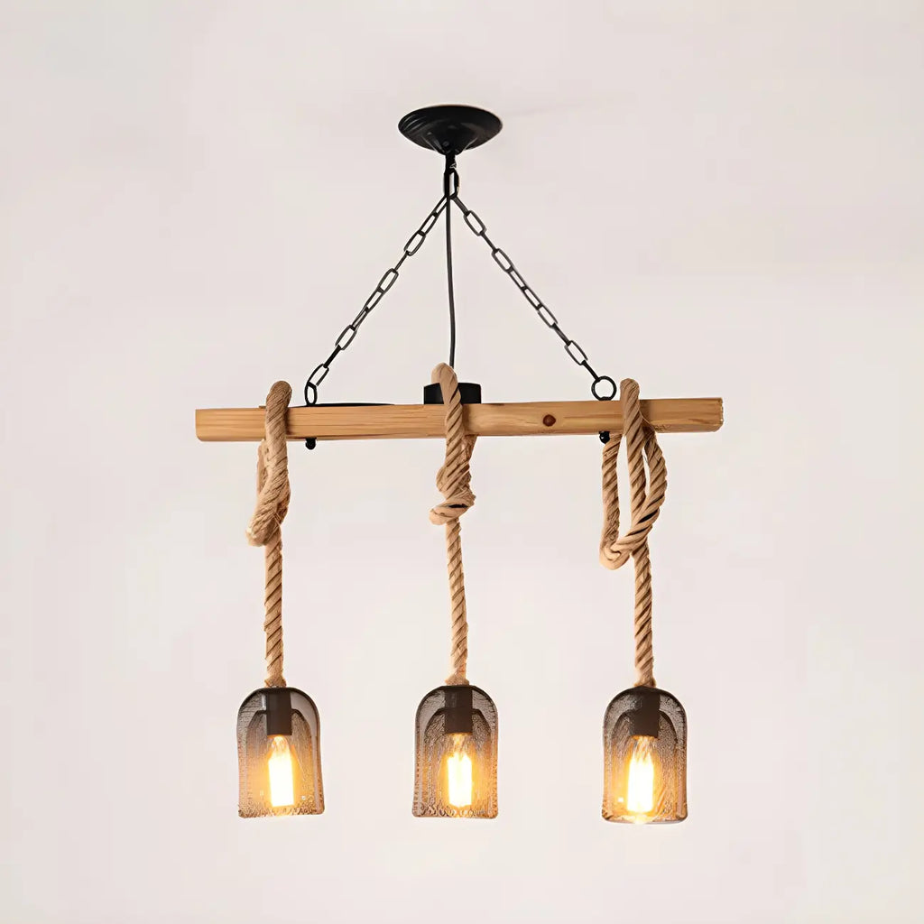 Suspension industrielle à 8 lumières en forme de bouteille de fer avec décoration en corde