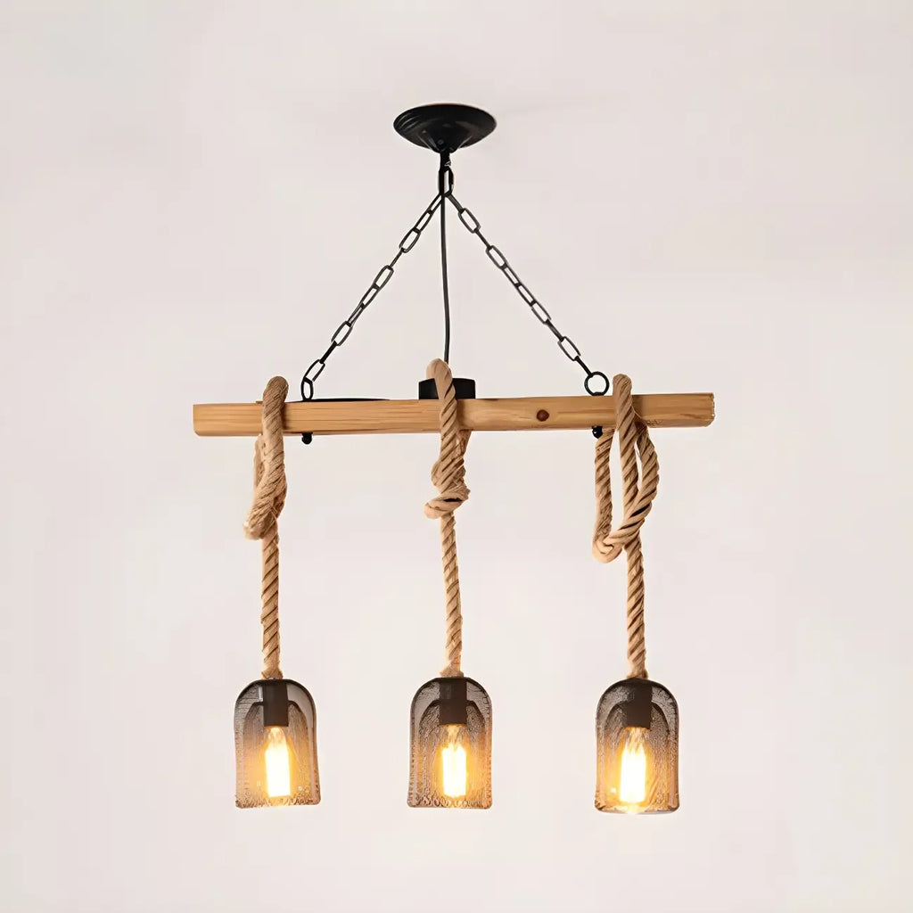 Suspension industrielle à 8 lumières en forme de bouteille de fer avec décoration en corde