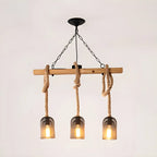 Suspension industrielle à 8 lumières en forme de bouteille de fer avec décoration en corde