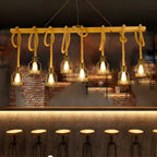 Suspension industrielle à 8 lumières en forme de bouteille de fer avec décoration en corde