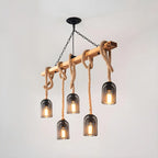 Suspension industrielle à 8 lumières en forme de bouteille de fer avec décoration en corde