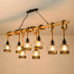 Suspension industrielle à 8 lumières en forme de bouteille de fer avec décoration en corde
