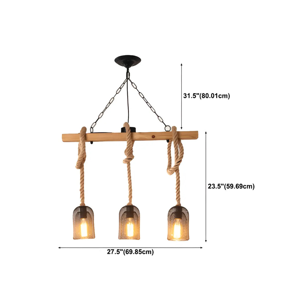 Suspension industrielle à 8 lumières en forme de bouteille de fer avec décoration en corde