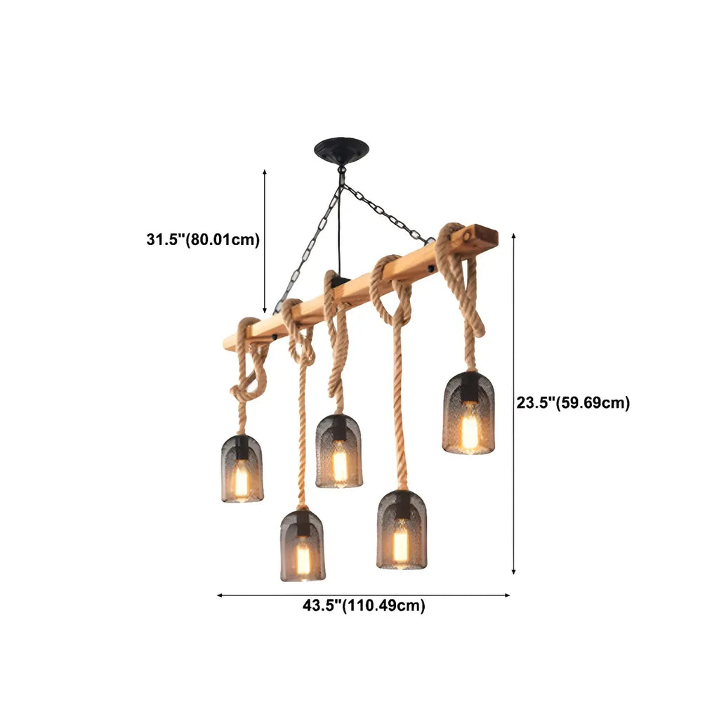 Suspension industrielle à 8 lumières en forme de bouteille de fer avec décoration en corde