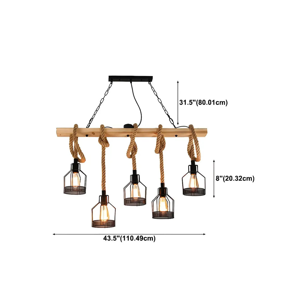 Suspension industrielle à 8 lumières en forme de bouteille de fer avec décoration en corde