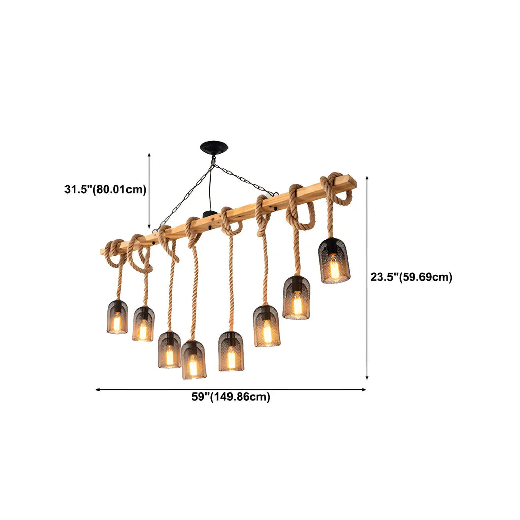 Suspension industrielle à 8 lumières en forme de bouteille de fer avec décoration en corde