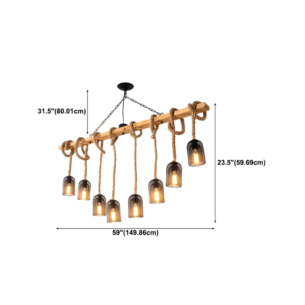 Suspension industrielle à 8 lumières en forme de bouteille de fer avec décoration en corde
