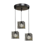 Suspension lanterne industrielle noire à 3 lumières