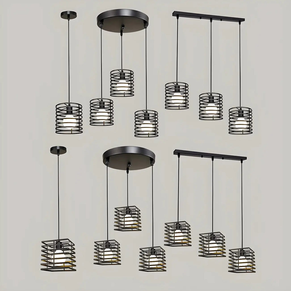 Suspension lanterne industrielle noire à 3 lumières