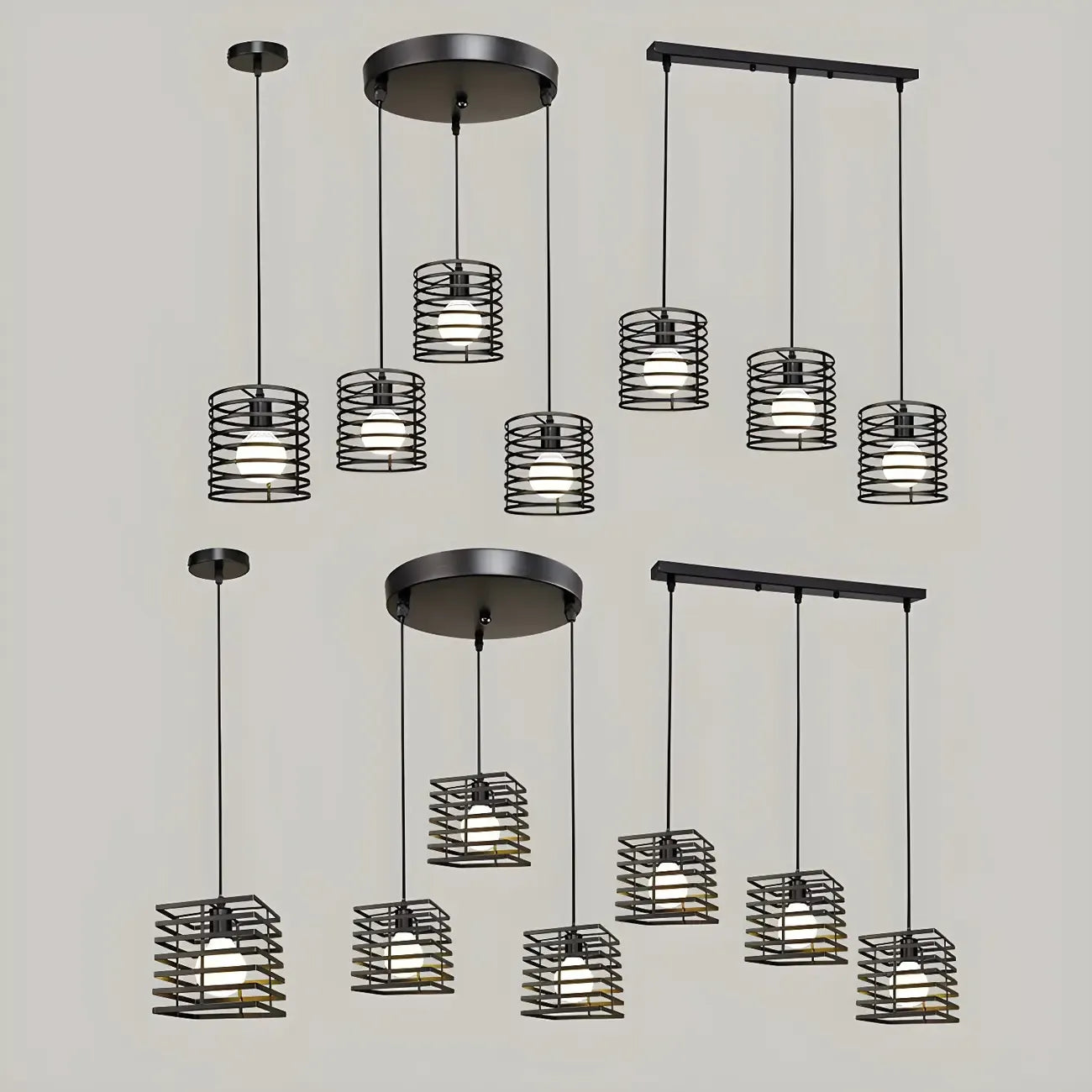 Suspension lanterne industrielle noire à 3 lumières