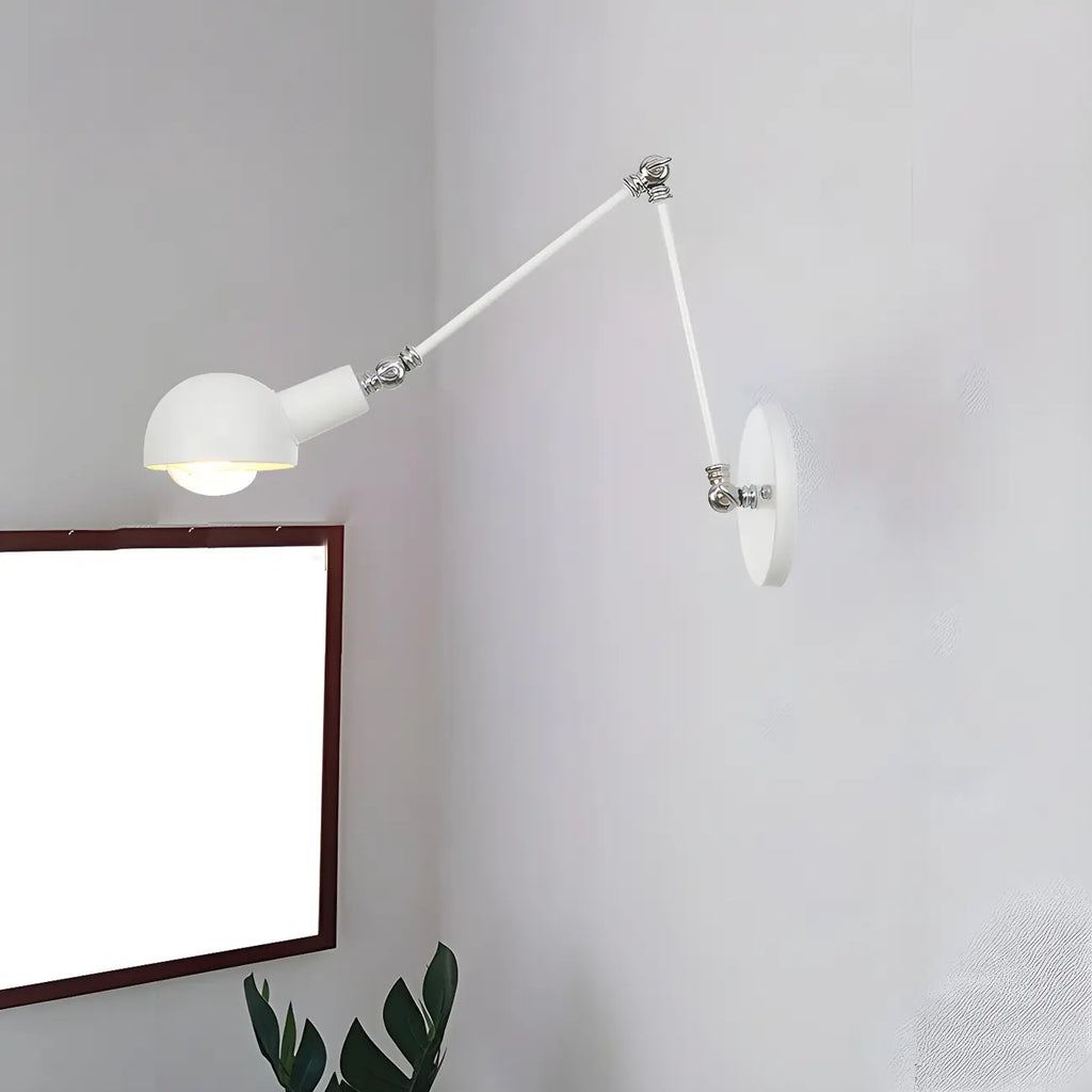 Applique murale à bras articulé en forme de dôme doré et blanc