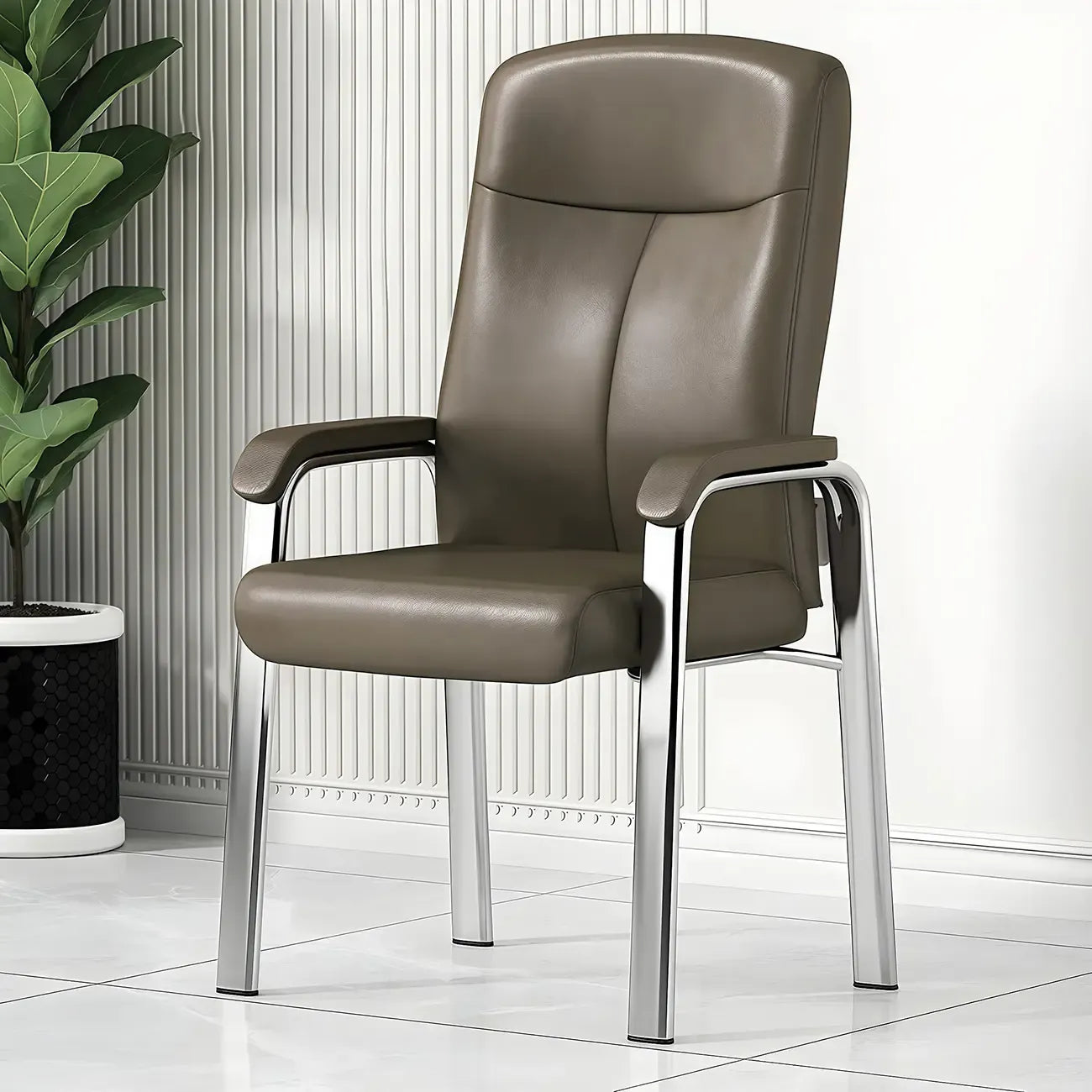 Chaise de bureau moderne HomeyFad en cuir et métal, à 4 pieds et accoudoirs