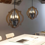 Lustre candélabre industriel réglable en bois brun avec cage