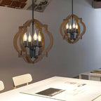Lustre candélabre industriel réglable en bois brun avec cage