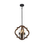 Lustre candélabre industriel réglable en bois brun avec cage