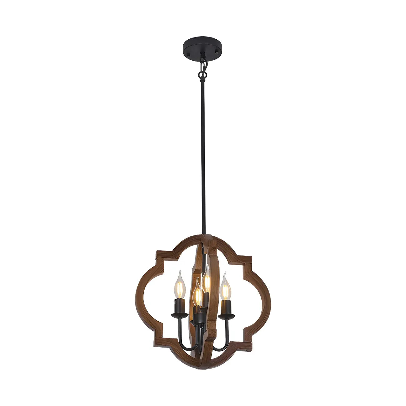 Lustre candélabre industriel réglable en bois brun avec cage
